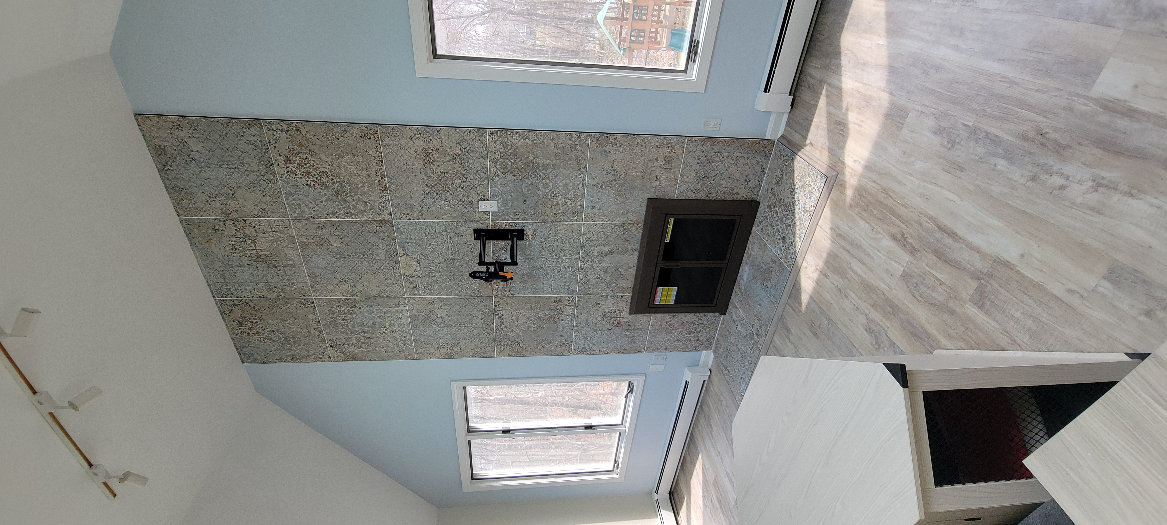 Modern Living Room with Stone Fireplace